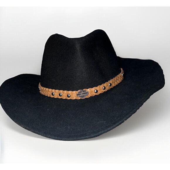 Harley-Davidson Other - Harley-Davidson Mens Crushable Wool Cowboy Western Hat HD-21 Blk Bwn Braid NWT M